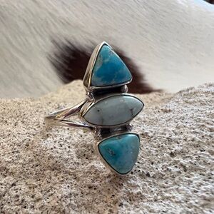 ❤️Bluebird & Paloma Turquoise Navajo Style Artisan 925 Southwestern Ring Sz 8.75